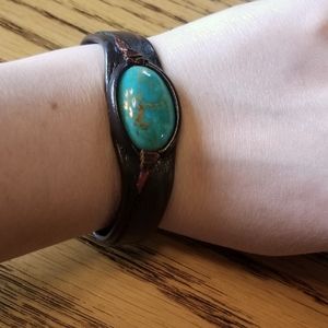 Hand crafted Turquoise & Leather Cuff
